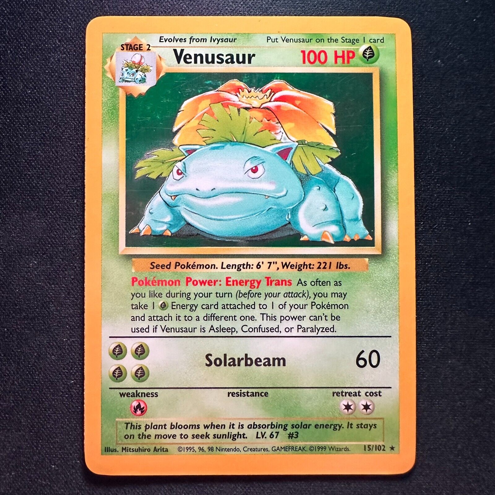 Venusaur 15/102 Base Set Rare Holo Pokemon Card Near Mint