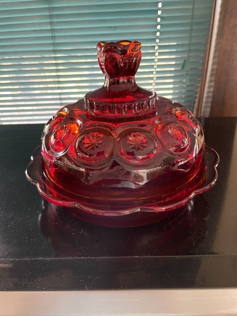 Vintage L.E. Smith 1960 Red Amberina Butter Dish Gorgeous 
