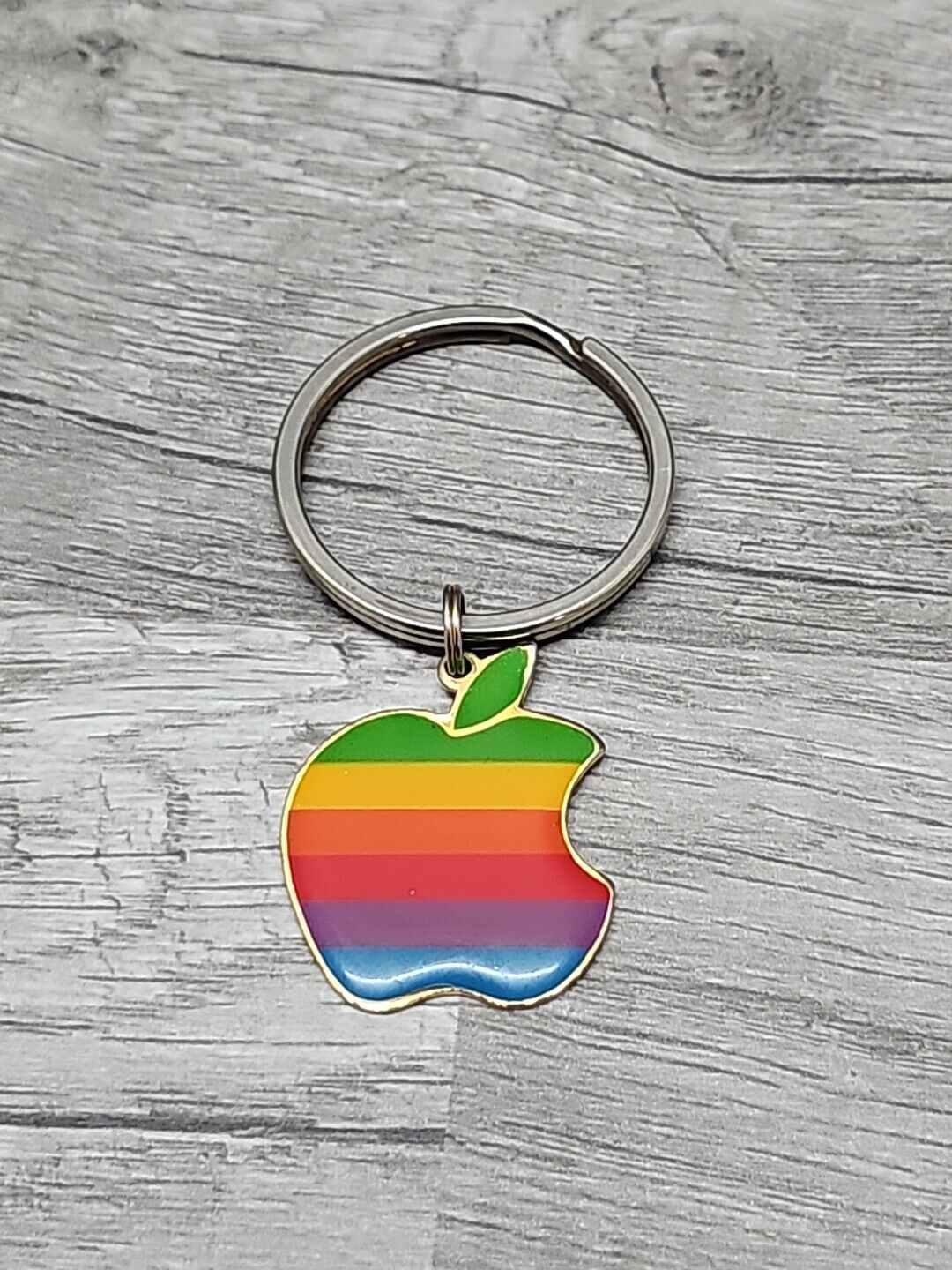 Vintage Apple Computer Rainbow Logo Enamel Keychain 1980s/1990s