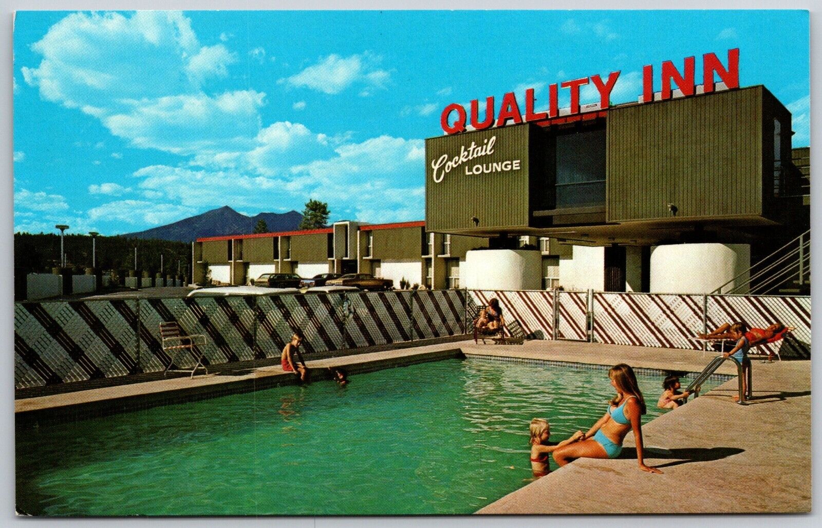 Postcard Quality Inn Flagstaff Arizona Pool Bikini Mom Kids Swimming
