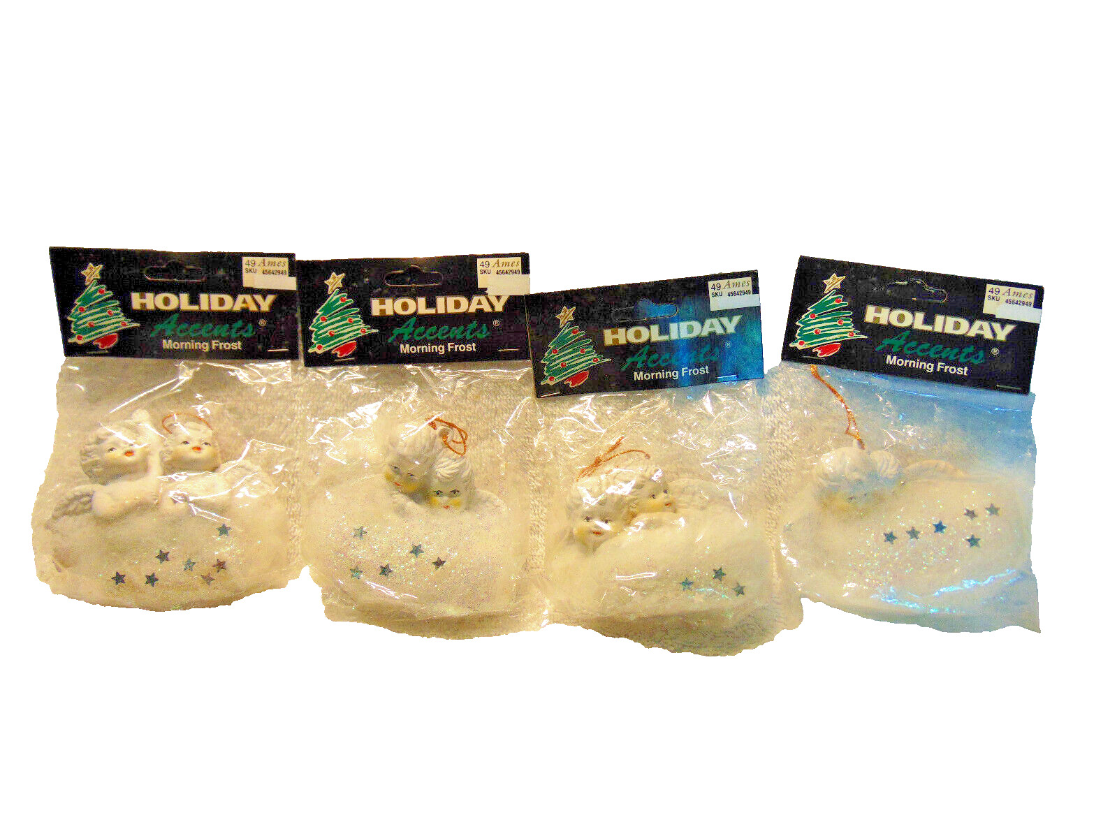 Set of 4 NIP Vintage Holiday Accents Angel In Clouds Christmas Ornaments  #B