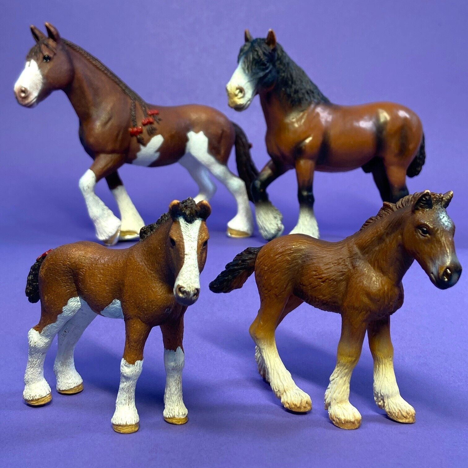 4 x Schleich Heavy Horses Clydesdale Mare & Foal + Shire Gelding & Foal VG - Exc