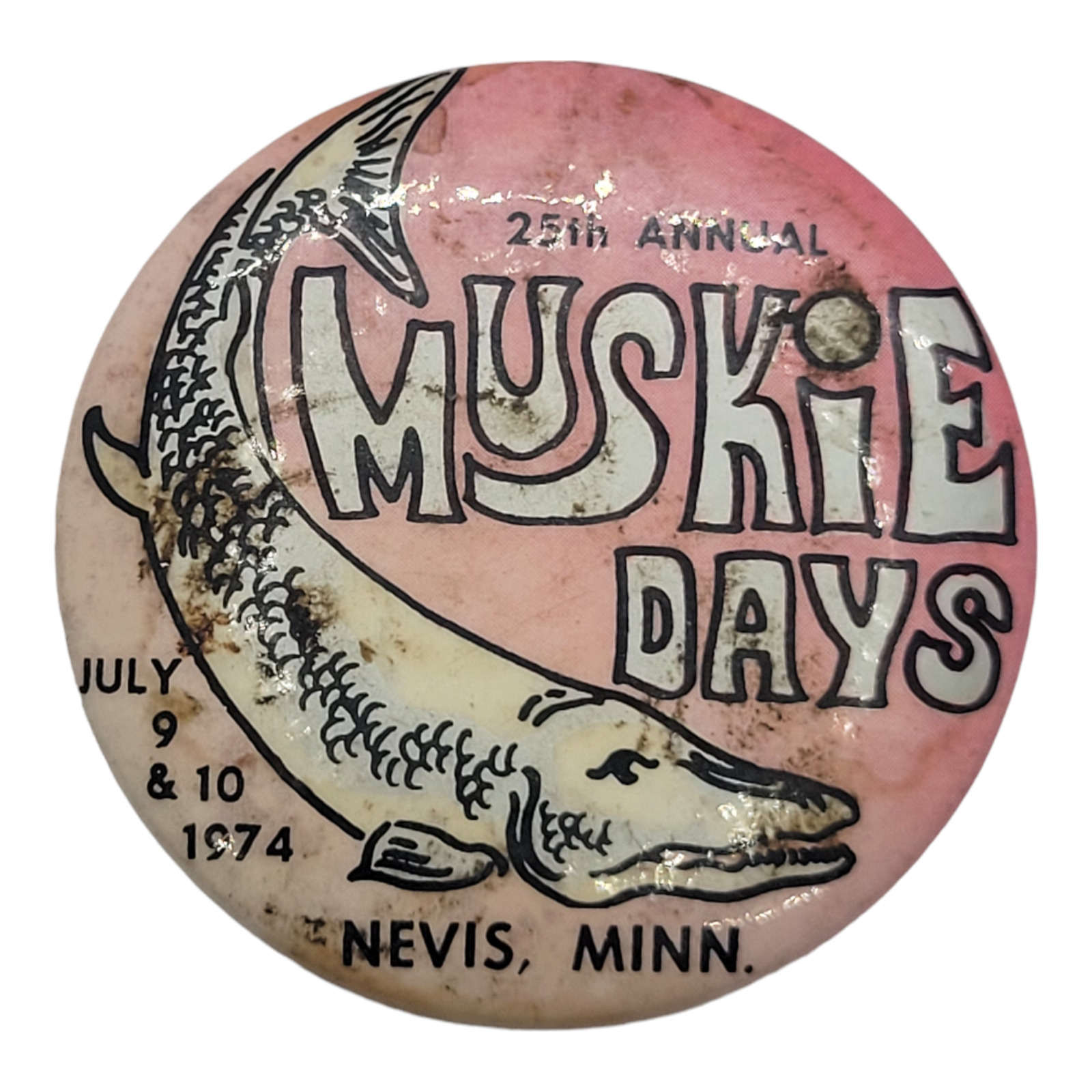 1974 Muskie Days Nevis MN Pinback Button 2282 25st Annual 2\