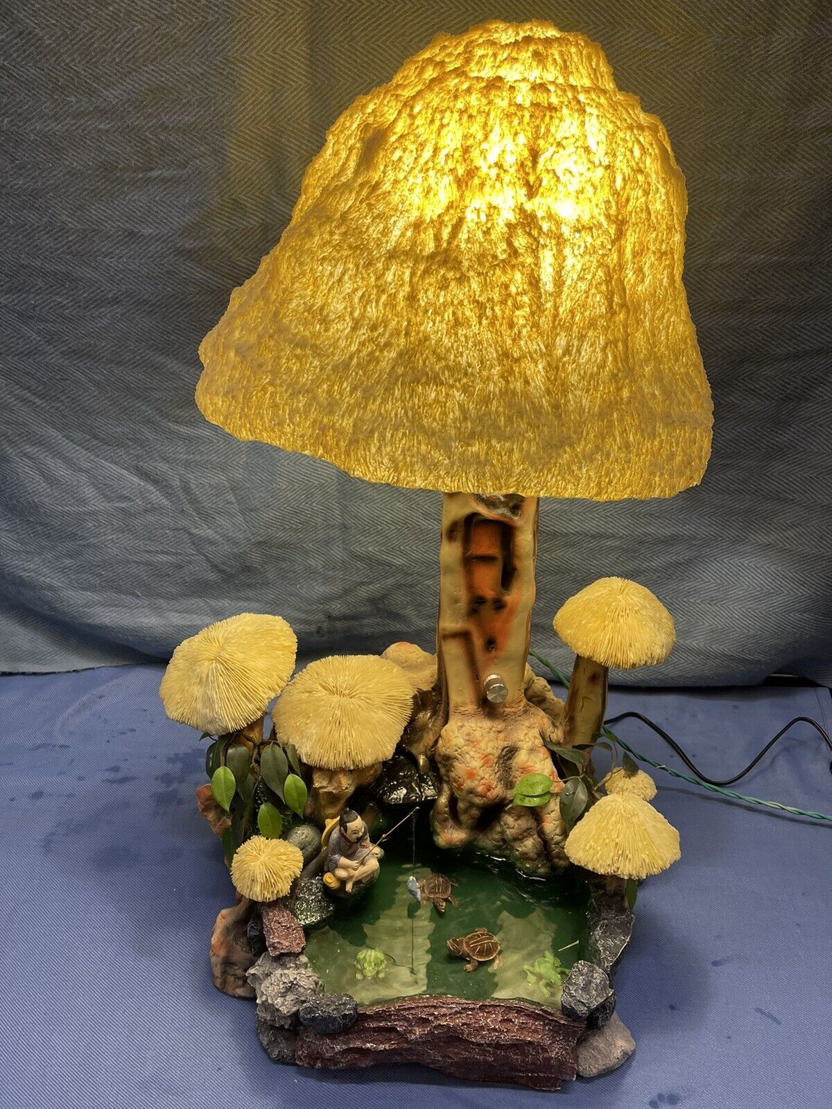 Vintage Incredible Mushroom Table Lamp Artist Created One Of Kind Waterfall Work