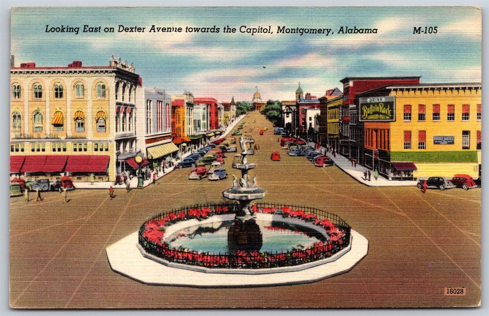 Postcard Looking East on Dexter Ave towards Capitol, Montgomery AL linen B130