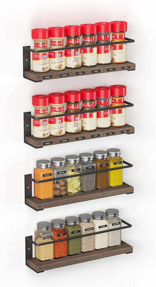 SpaceAid Spice Rack Organizer for Cabinet Door or Wall Mount (4 Pack) Black 