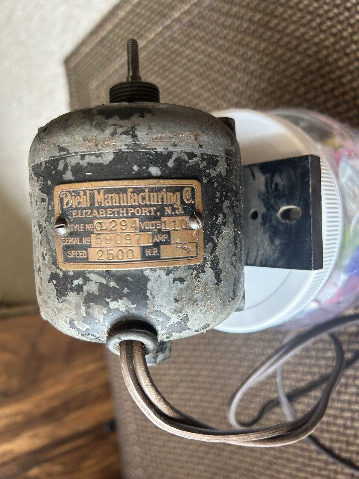 Antique DIEHL Manufacturing Co Electric Motor Style GL294 Serial 590977 110 Volt