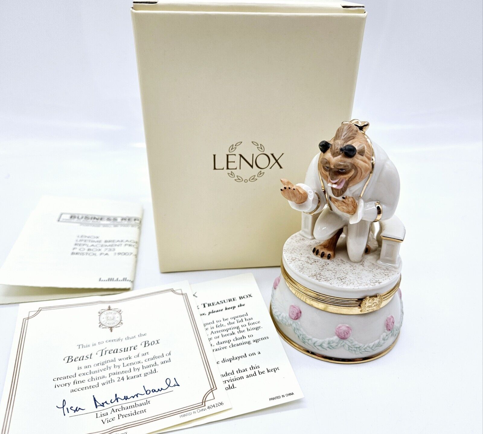 Lenox Disney Beauty and the Beast Porcelain Trinket Box Figurine in Box COA 