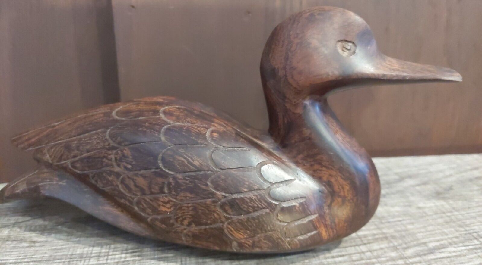 Vintage Hand Carved Ironwood 7 inch wood Duck Decoy Statue Decor Office Wildlife