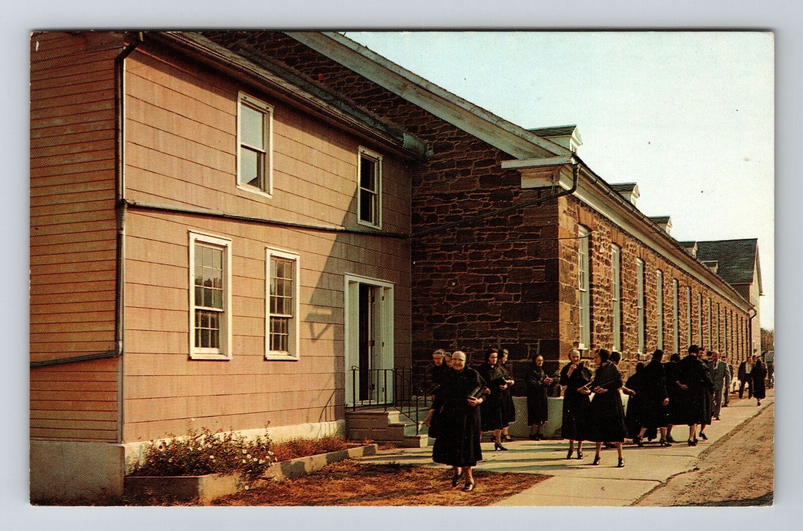 Amana IA-Iowa, People in Line at Church, Vintage Postcard