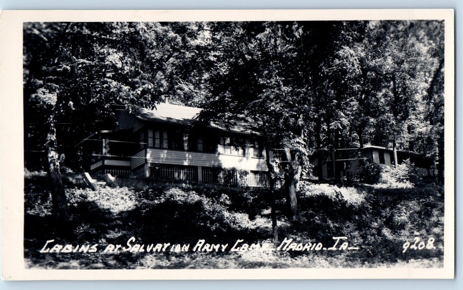 Madrid Iowa IA Postcard RPPC Photo Cabins At Salvayion Army Camp c1930's Vintage