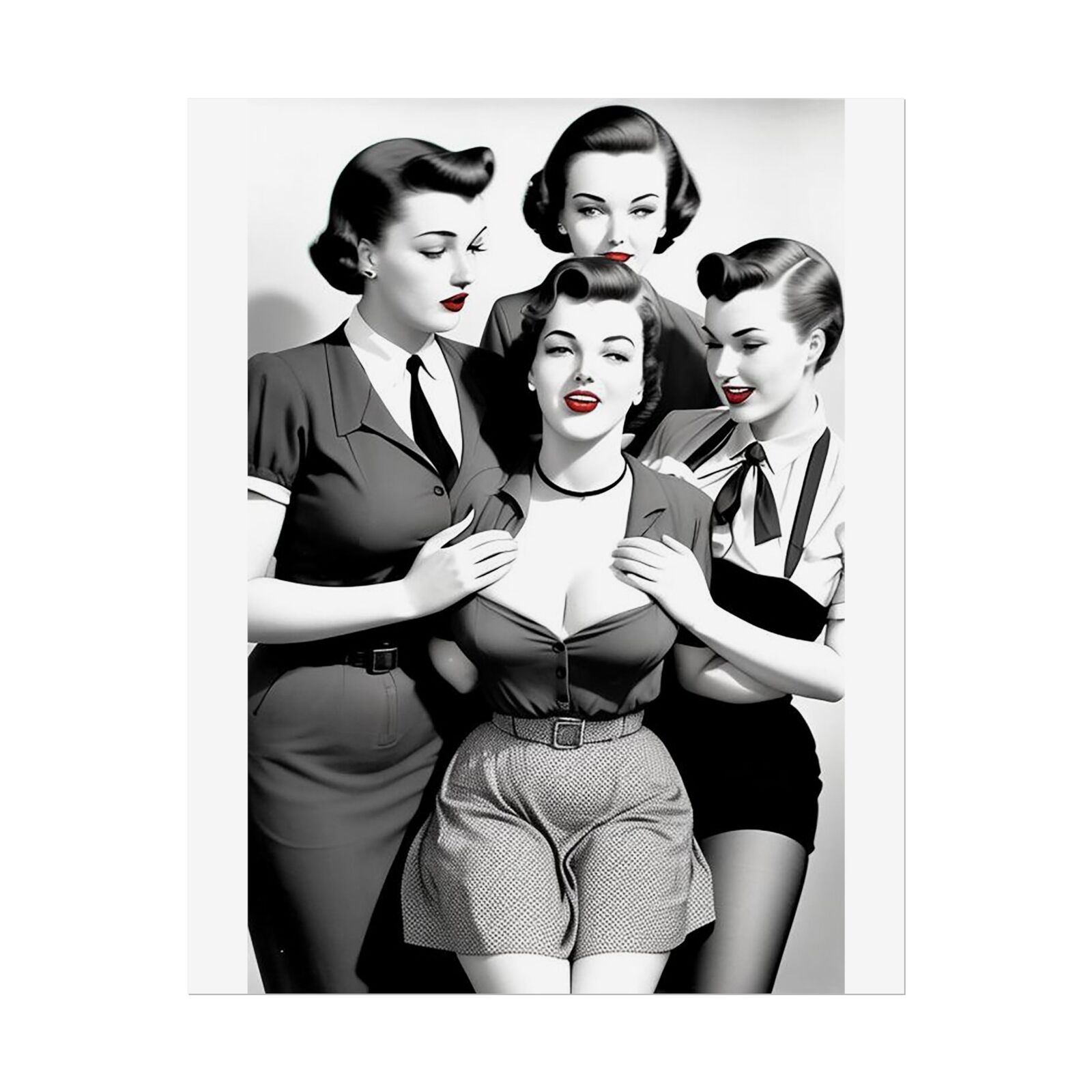 Four Beautiful Women Vintage Art Print 8x10
