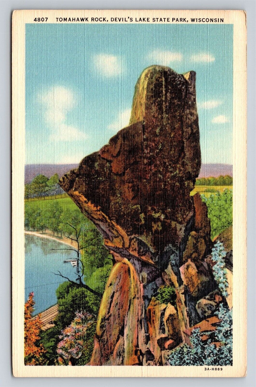 Devil\'s Lake State Park Tomahawk Rock WI Vintage Postcard Rur. Sta. DPO Postmark