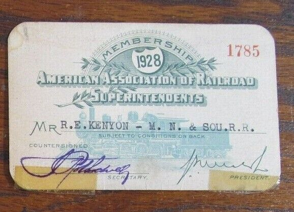 Vtg 1928 Am.  Association of Railroad Superintendents Union Card M.N.& S RR