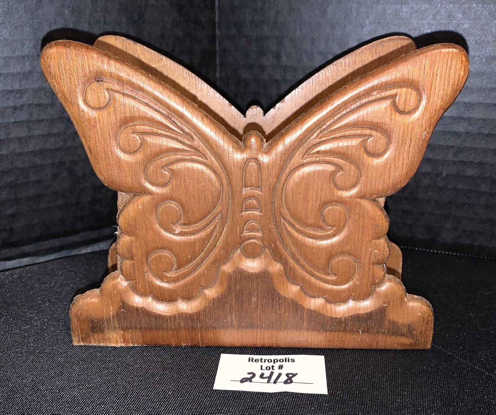 Wooden Carved Butterfly Napkin Letter Mail Holder Boho Retro MCM Vtg