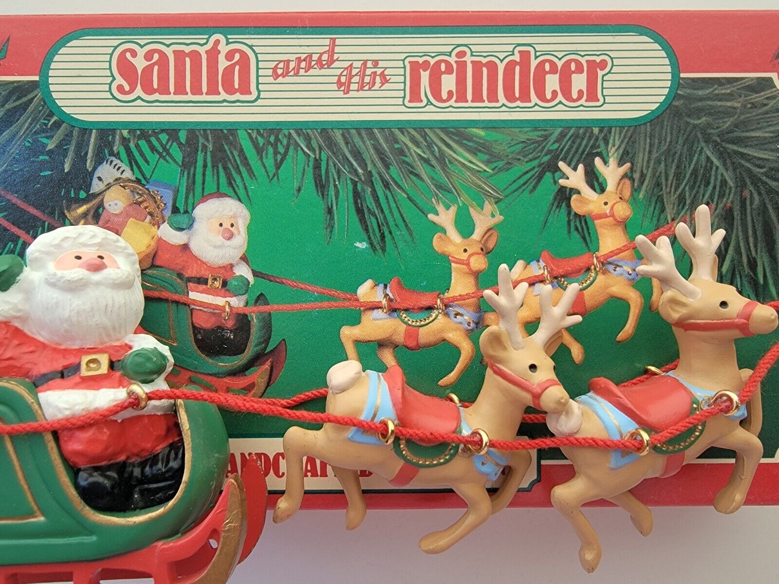 HALLMARK 1986 SANTA AND HIS REINDEER ~ PACK OF TOYS ~ SLEIGH ~ HANDCRAFTED