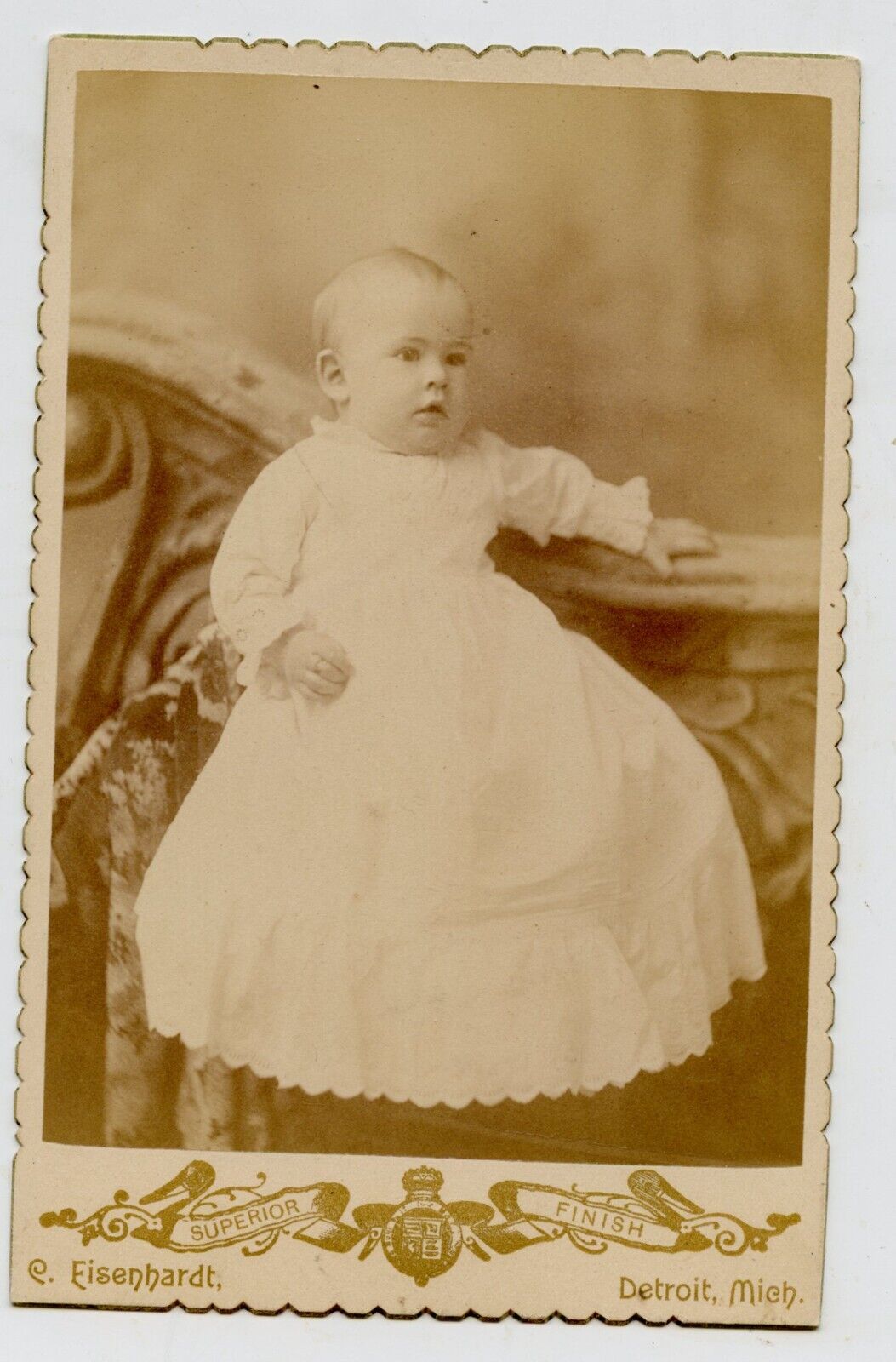 Cabinet Photo - Baby, long dress - Arm resting on table - Detroit, Michigan
