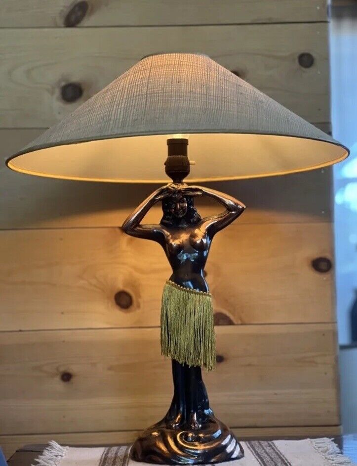 Rare Original Brass Vintage Tiki Hawaiian Hula Girl Lamp