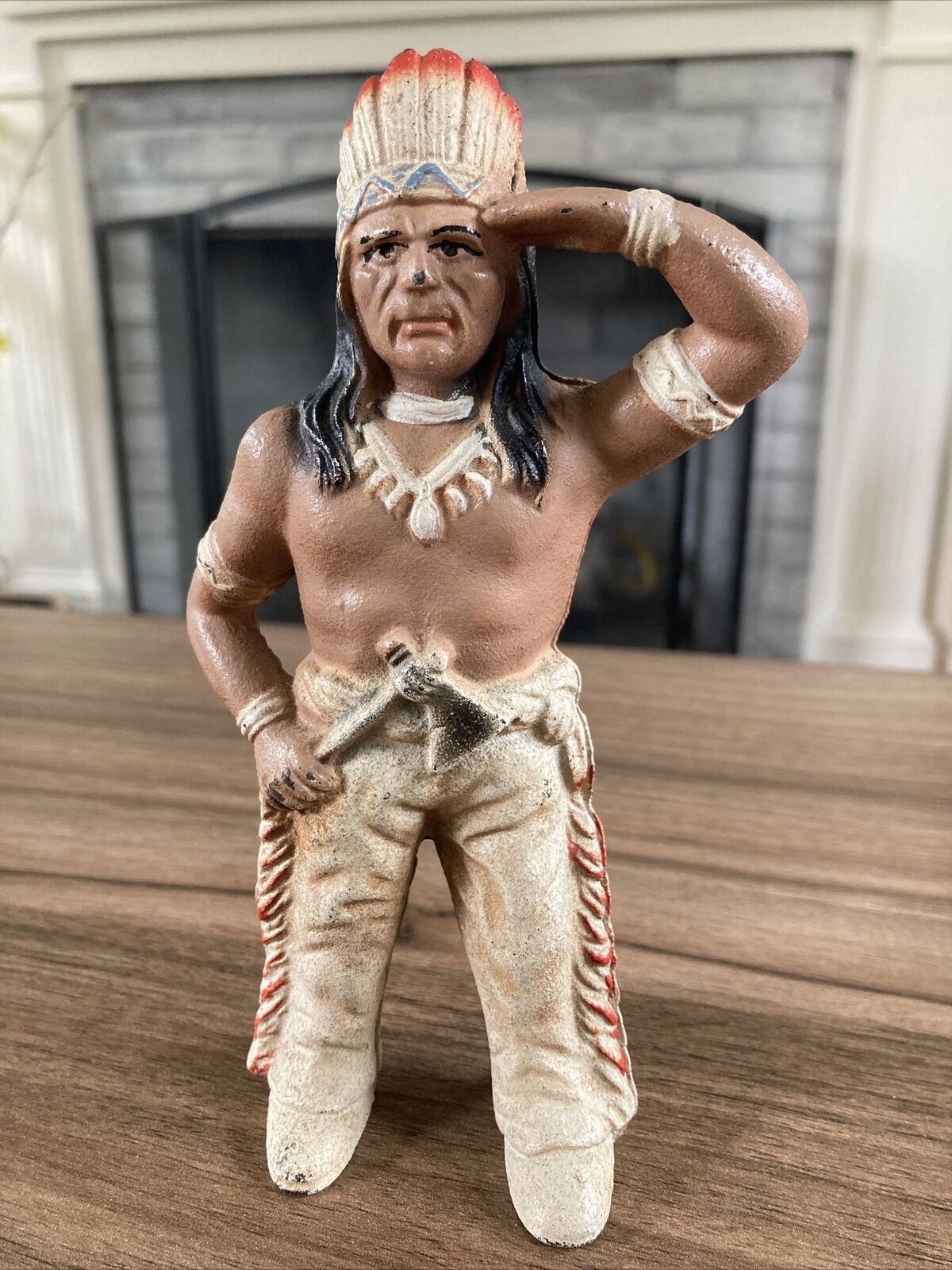 VINTAGE CAST IRON METAL ANTIQUE NATIVE AMERICAN INDIAN COIN BANK OLD FIGURAL