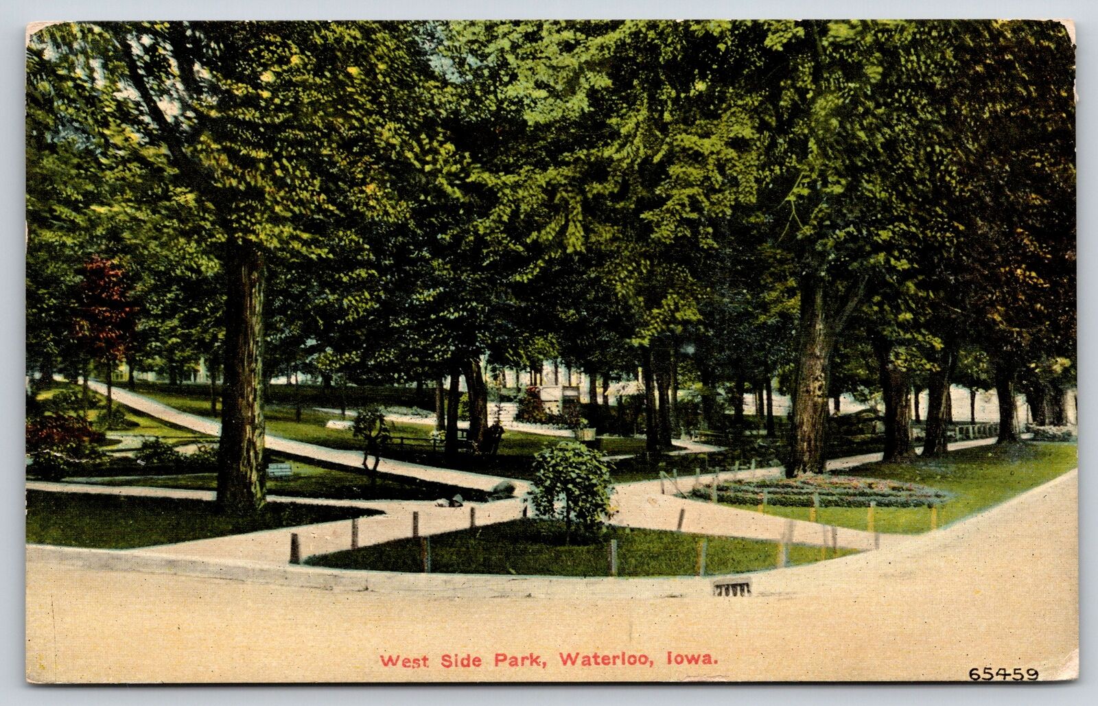 Waterloo Iowa~West Side Park From Street Corner~Vintage Postcard