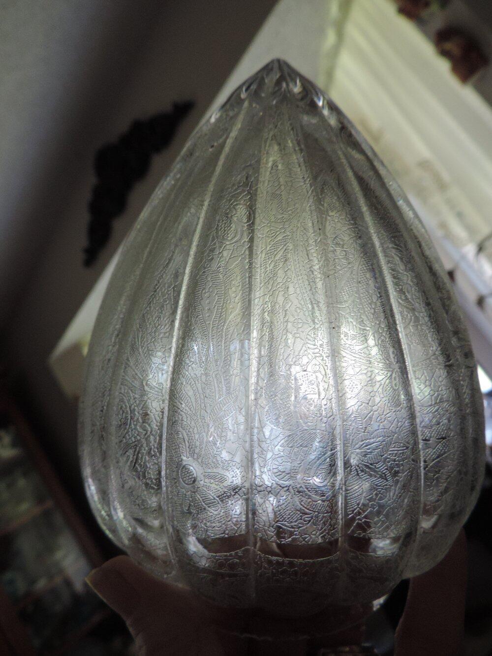 Vintage Heavy Acorn Glass Lamp Light Shade/Globe Textured Etched