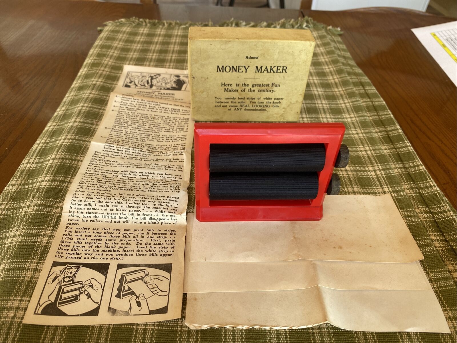 Vintage Money Maker by Adam Magic Trick w/ Box & Directions Wooden Knob Handles