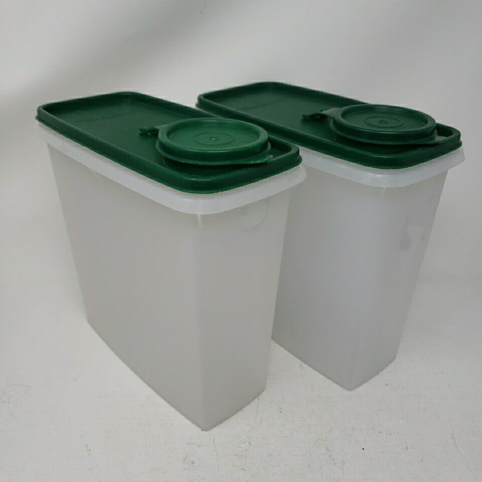 Set of 2 Vtg Tupperware Cereal Keeper Container 469-14 Forest Green Lid 470-17