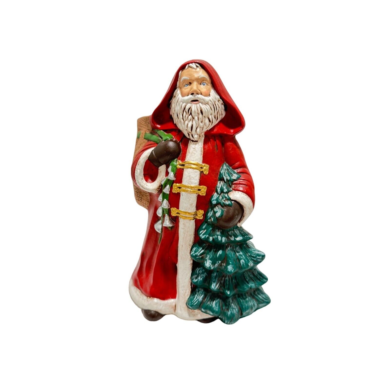 Vtg Ceramic Old World Norwegian Santa With Bells Hand Painted Christmas Figurine