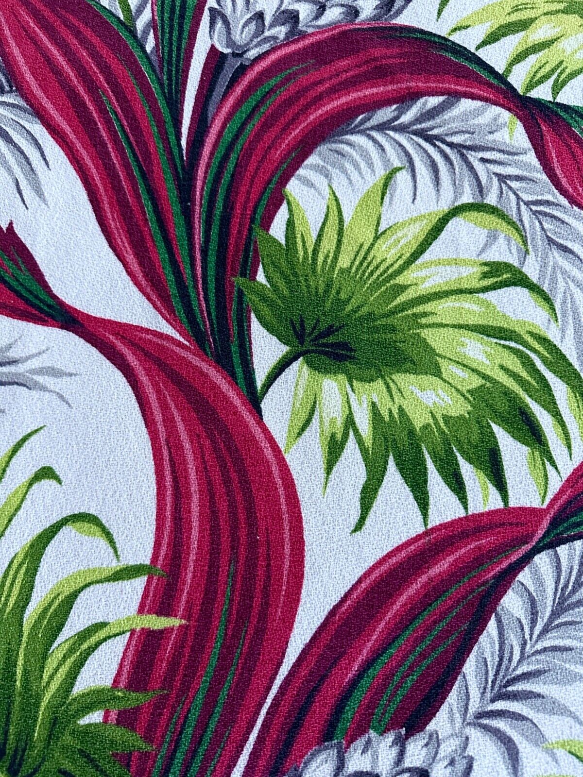 Orgasmic DECO 1930's Hawaiian TORCH GINGER Leafy Plumes Barkcloth Vintage Fabric