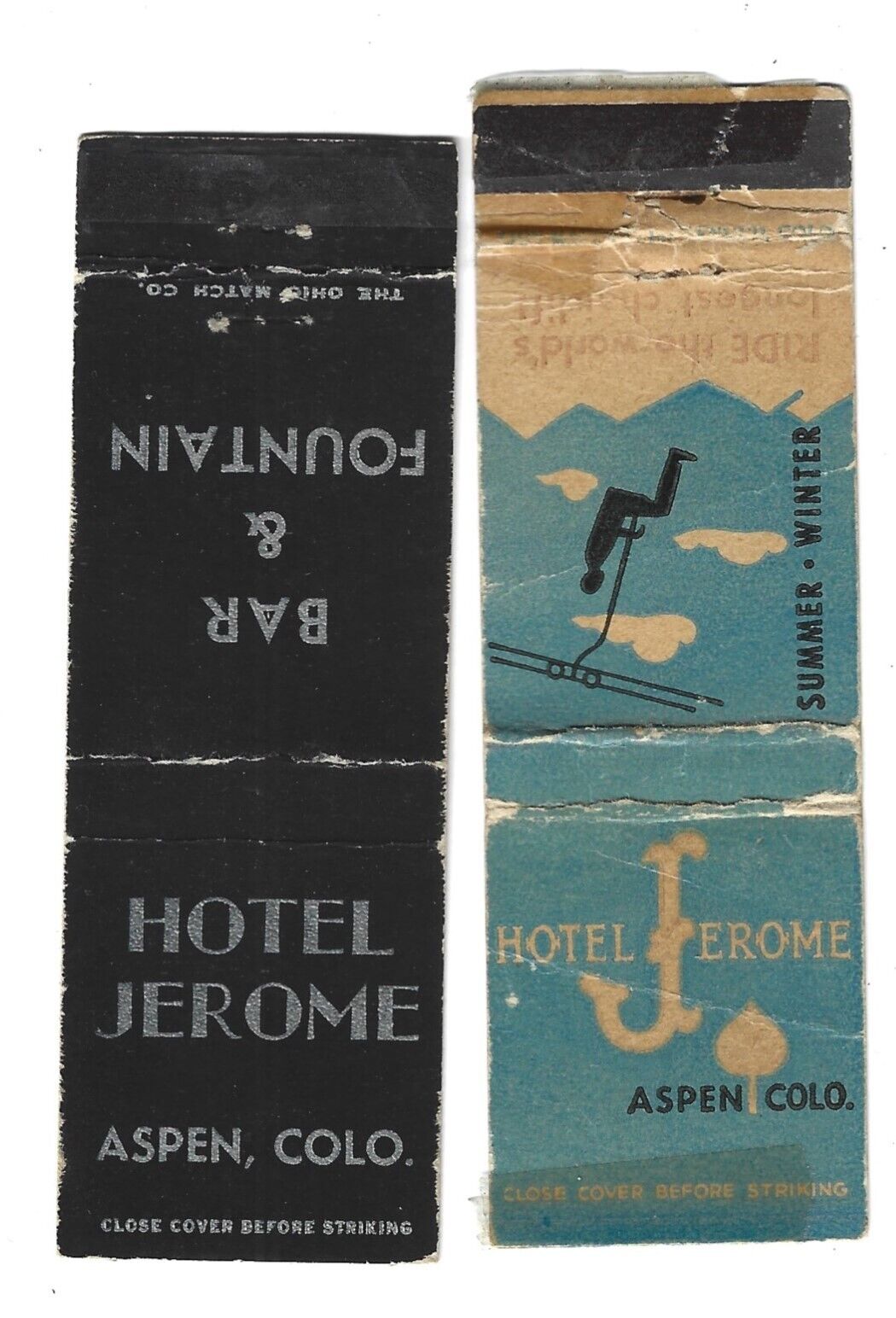 2 Hotel Jerome   Matchcovers    Aspen, COLO.