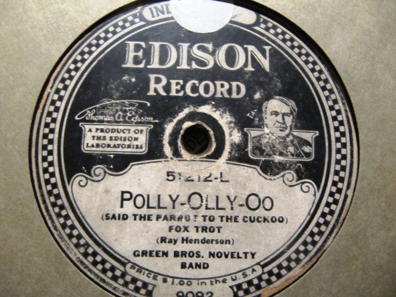 1923 EDISON JAZZ Last night on the Back Porch Polly Olly Oo Green Brothers 51212
