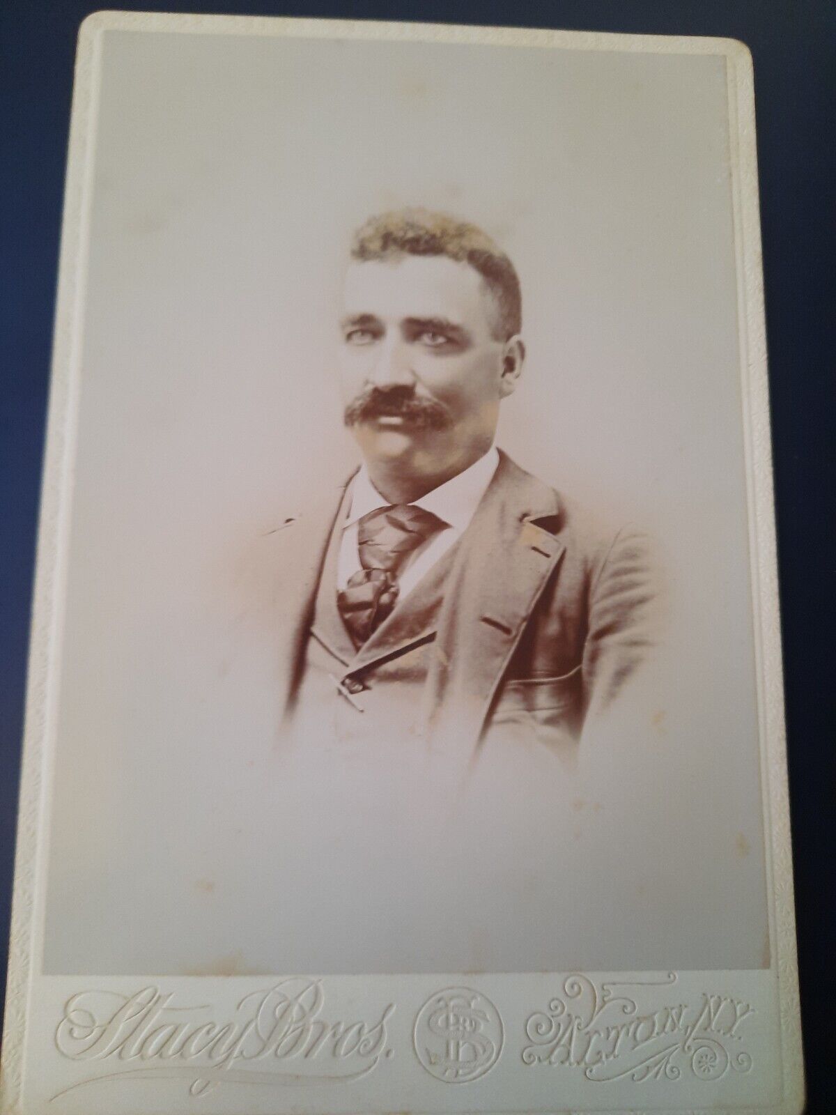 Antique Cabinet Card Antique Photo Young Man Late 1800s Alton NY Stacy Brothers 