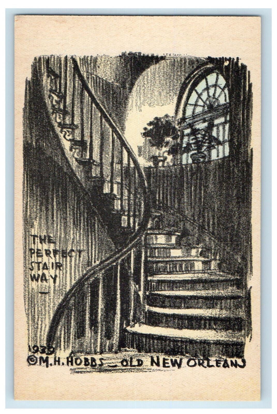 1939 The Perfect Stairway Old New Orleans Louisiana LA Unposted Postcard