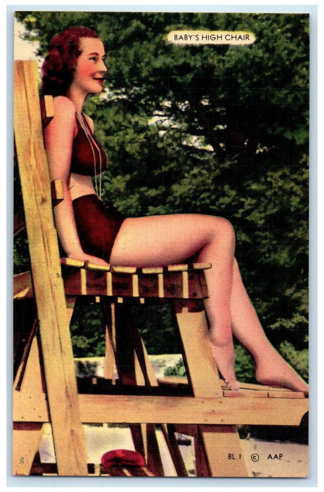 c1930\'s Beach Bathing Beauty Swimsuit Baby\'s High Chair Vintage Postcard