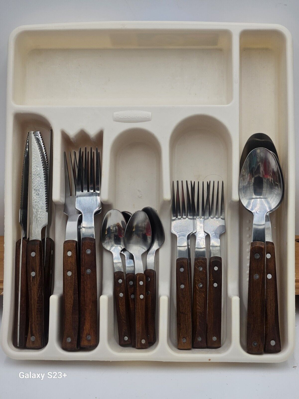 Mid-Century Wooden Swedish Cutlery 20 Piece Set Unused Service For 4