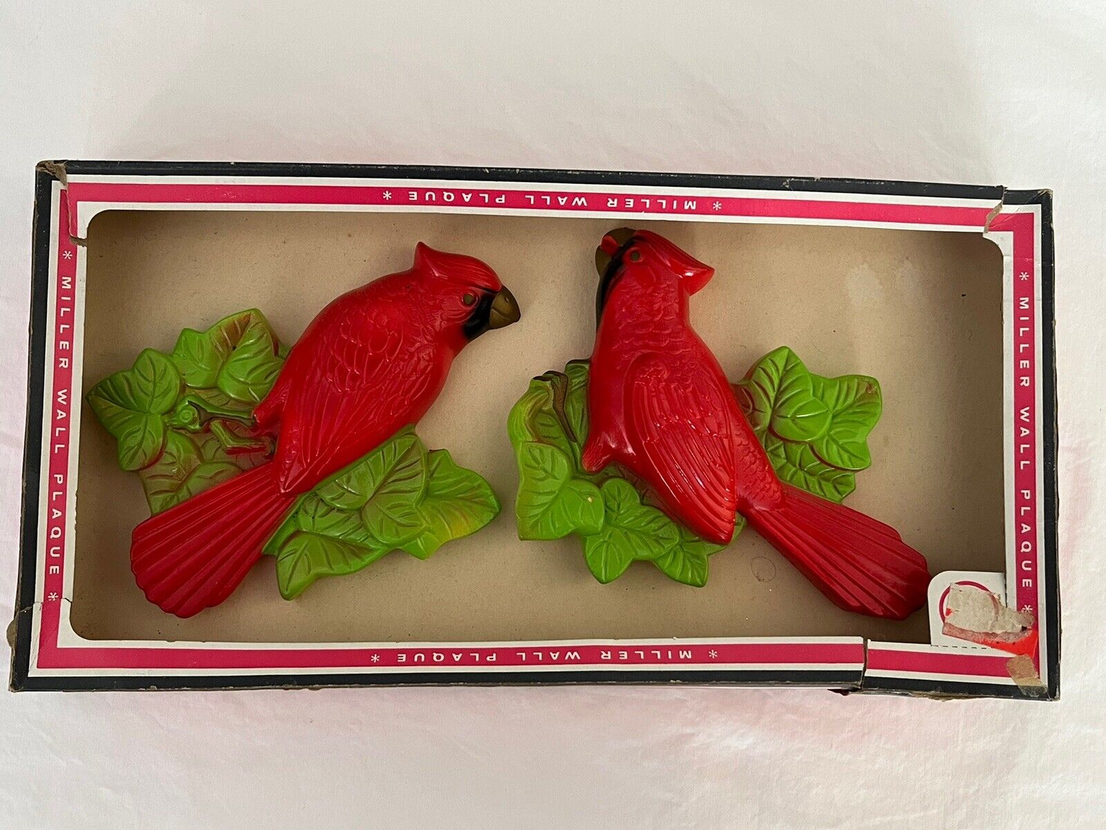 1972 Vintage Miller Studio Red Cardinal Chalkware Wall Plaques Hand Painted NIB