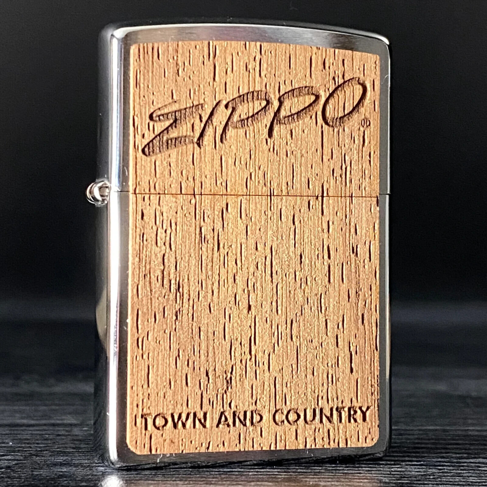 Zippo Lighter - Vintage Town & Country Boxtop Design - Woodchuck Walnut