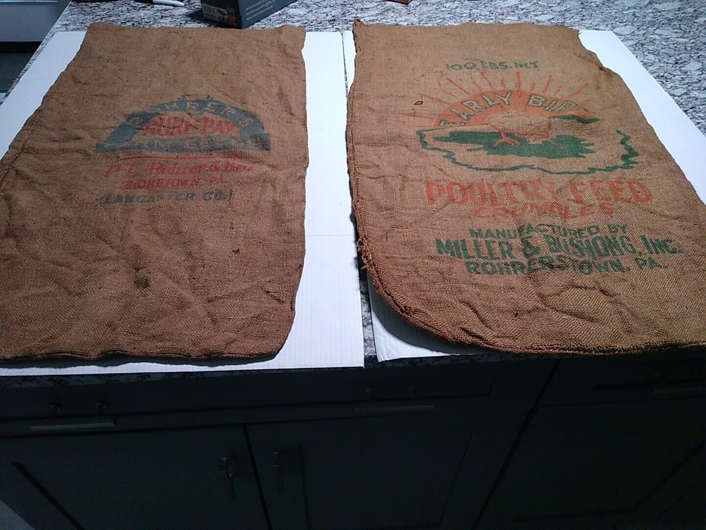  2 Vintage Large Burlap Feed Bags  Pennsylvania ( clean )