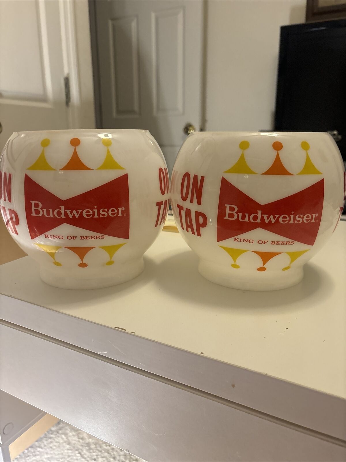 2 Vintage Rare Budweiser Beer On Tap Wall Sconces Glass Light Fixtures Shades