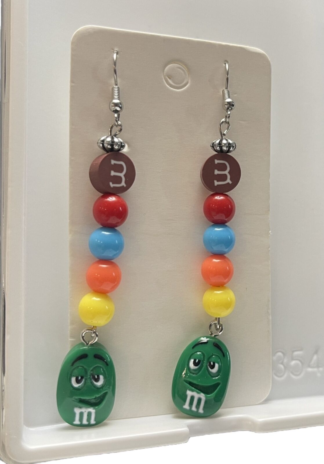 Dangling Green M & Ms Earrings