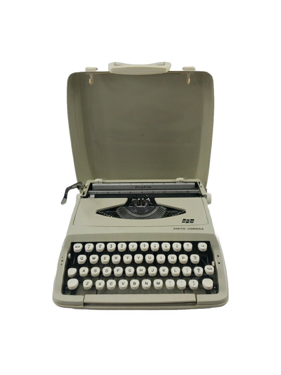 1960\'s Smith Corona Beige Typewriter Profile Portable w Case Made in England