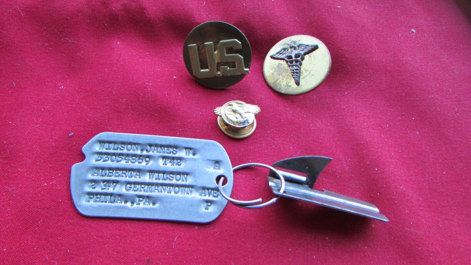 RARE  US Army Dog Tag & Can Opener WW2,Next to kin+Collar,WILSON JAMES W,1942,24