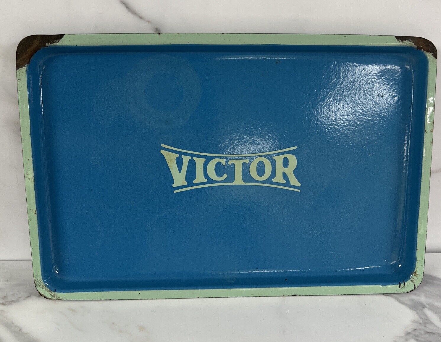 Antique Metal Porcelain VICTOR Sign/Tray