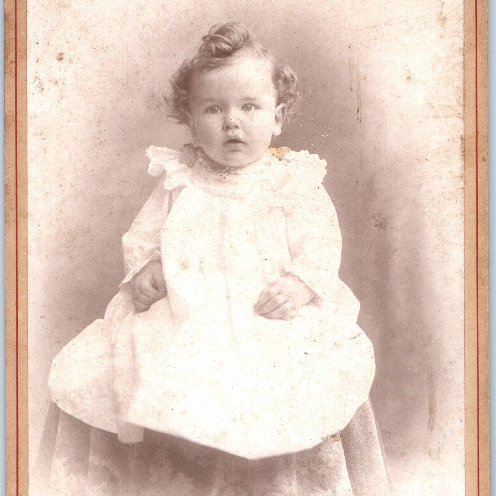 c1880s Morristown, NJ Cute Baby Girl in Dress Cabinet Card Photo Studio B11
