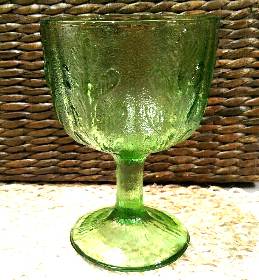 Vintage Green Glass Pedestal, 1978 FTD Leaf Flower, Planter, Candy Dish, EUC
