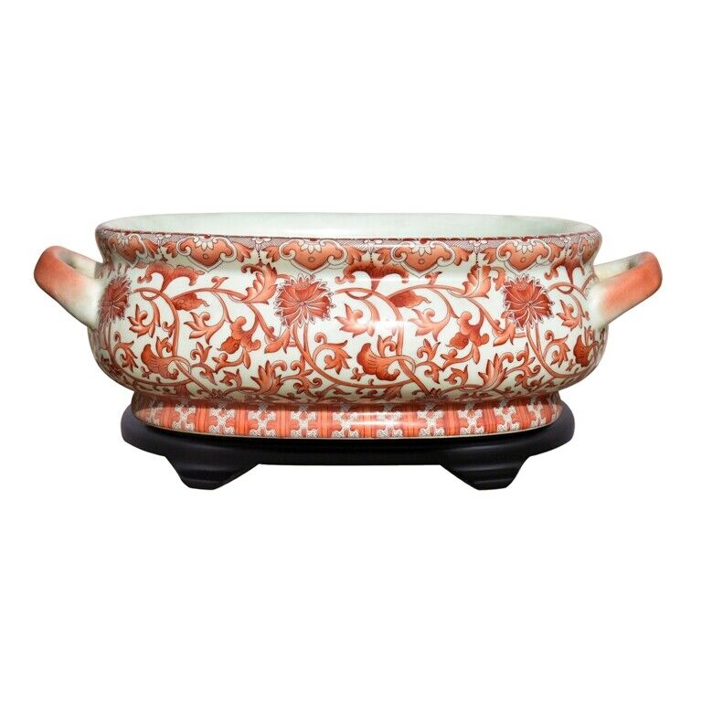 Unique Chinese Orange/Coral and White Porcelain Foot Bath Basin with Base