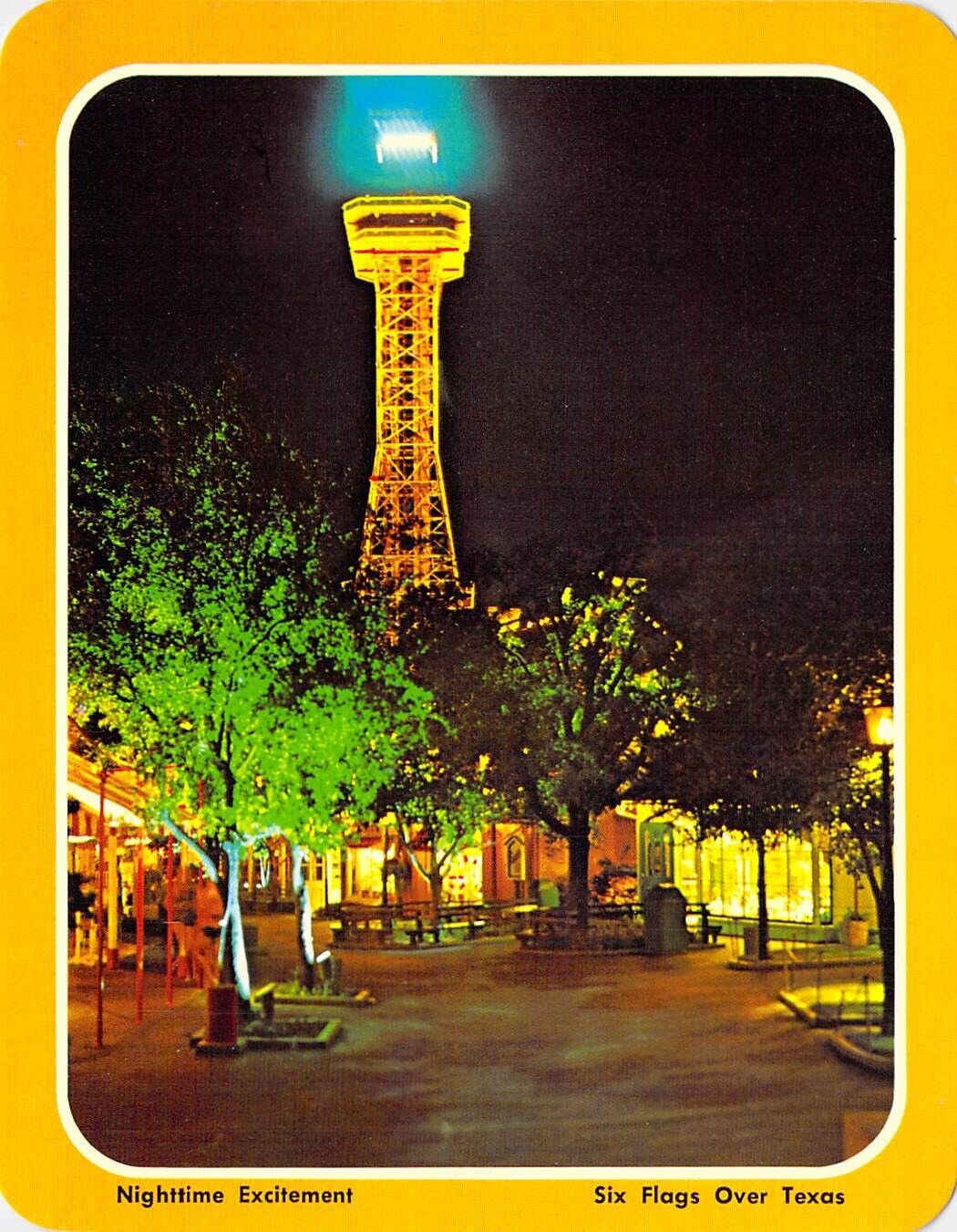 1974 Six Flags Over Texas St & Derrick Night Amusement Park 5.25x6.75\