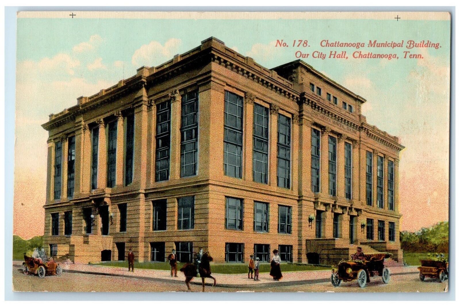 c1910's Chattanooga Municipal Building Chattanooga Tennessee TN Cars Postcard