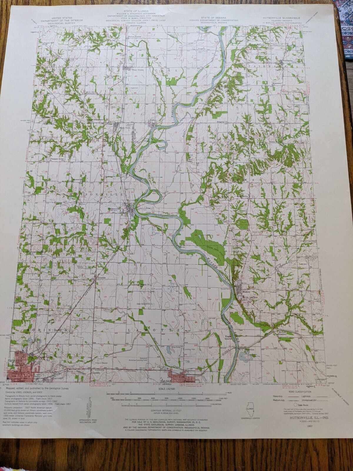 1958 ILL-IND HUTSONVILLE QUADRANGLE US Dept Interior Geological Survey Map VTG