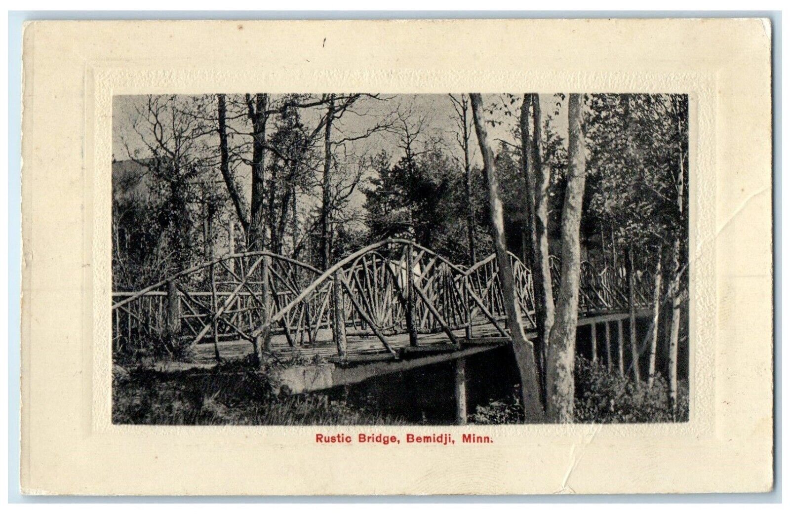 1912 Rustic Bridge Exterior View Bemidji Minnesota MN Vintage Antique Postcard